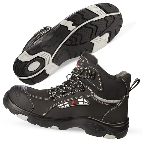 UNIONSPACE Work Boots for Men – Black Slip-Resistant Composite Safety Toe Shoes | Durable, Non-Slip Construction Footwear with Kevlar Sole & Composite Toe Protection