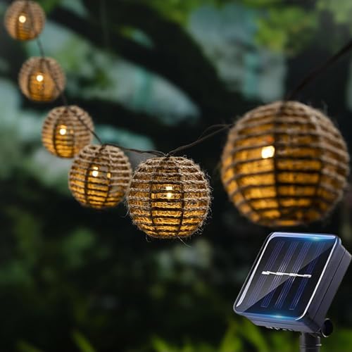 SUAVER Solar Lichterkette Aussen 10LED Rattan Kugeln Laterne Solar...