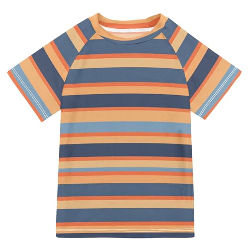 ALAZA Kids Rash Guard Boys Toddler Swim Shirts Short Sleeve Stripe Blue Orange UPF 50+ 3T