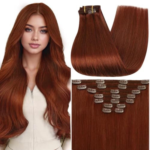 Full Shine Clip in Extensions Real Human Hair Copper Mahogany