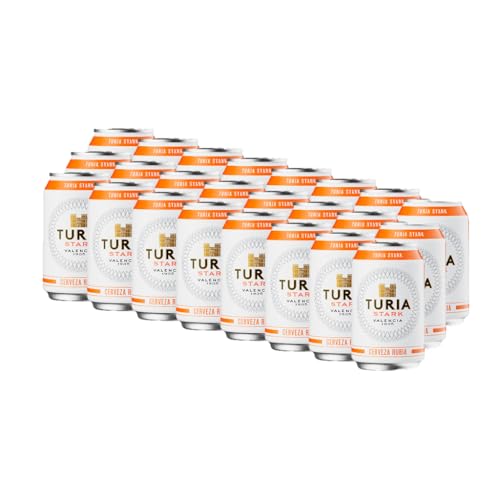TURIA – Cerveza Rubia Stark 33cl | Pack 24 Latas | Cerveza Valenciana Artesanal | Premium Mediterránea | Sabor Intenso y Equilibrado
