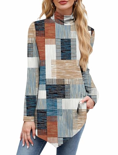 Image of JUSTFASHIONNOW Turtle Neck Shirts for Women Long Sleeve Fall Tunic Tops