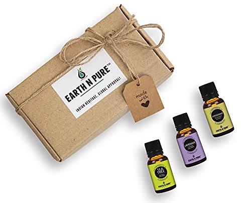 Image of Earth N Pure Lavender, Tea tree & Lemongrass Essential Oils | Pack Of 3 (15 ml each) | 100% Pure, Undiluted, Natural And Therapeutic Grade - Perfect for Aromatherapy, Skin Therapy & More
