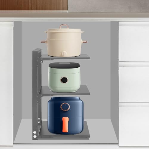 Pot Rack Organizer, 3 Tier Kitchen Storage Pot and Pan Stand Rack Under Sink - Adjustable Feet for Optimised Organisation