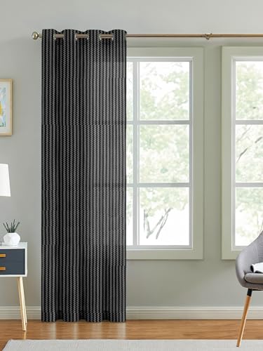 Image of Cortina Polyster Transparent Curtain Set |Door Installation | Bedroom Living Room Kids Room | 7 Feet Window Curtain Pack of 1 | Black