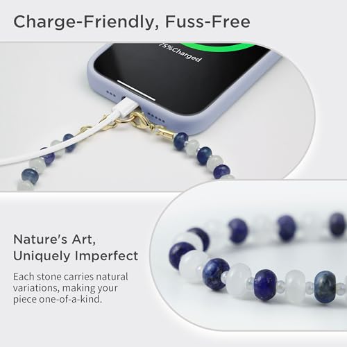 Image of POSADINA Natural Stone Phone Charm, Beaded Healing Phone Wrist Strap, Handmade Cellphone Chain Lanyard with Tether Tab