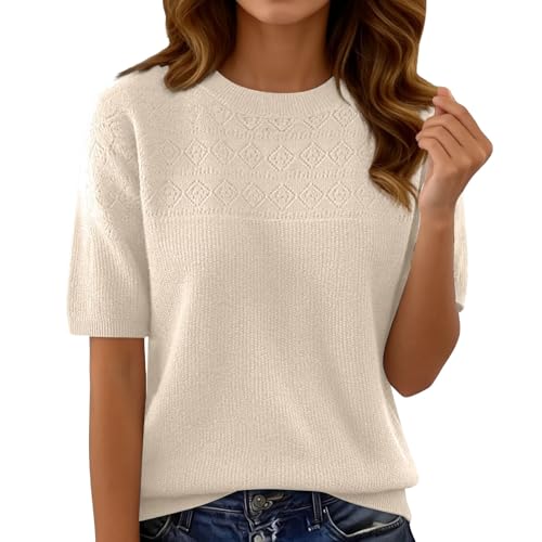 Womens Sweater Crew Neck Clothing Short Sleeve Plain Knit Pullover - image 1
