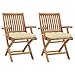 vidaXL 2X Bois de Teck Massif Chaises de Jardin avec Coussins Fauteuils de Patio Chaises de Terrasse Chaises Pliables d'Extérieur Blanc Crème