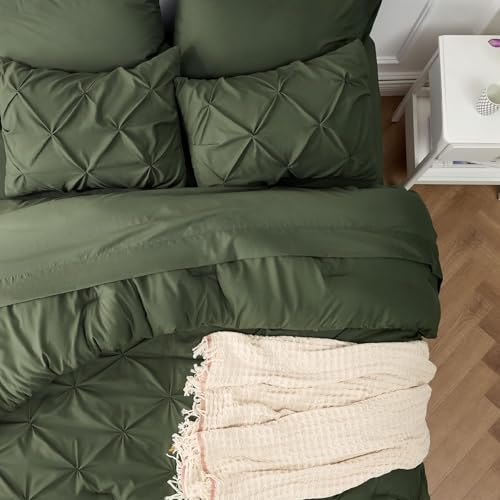 Image of Bedsure Oversized Queen Comforter Set Olive Green - Bed in a Bag Bedding Set 7 PCS, GentleSoft Pintuck Bed Set Gift for Family, All Season Down Alternative Comforter with Sheets, Pillowcases & Shams