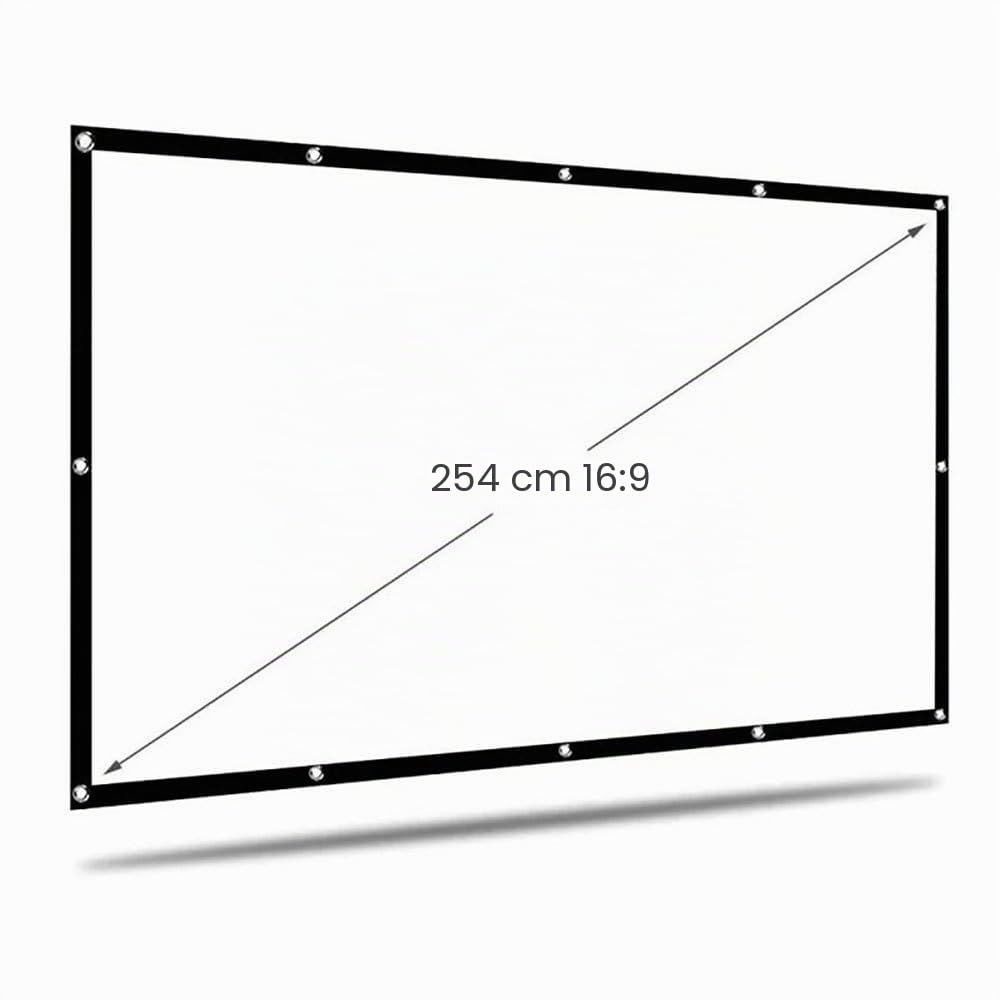 iggual - Pantalla de Proyección 100" Pulgadas- Tela Plegable- Antiarrugas- Formato Panorámico 16:9- Ángulo de visión 120º- Apta para Proyector y Retroproyector- 221 x 124 cm