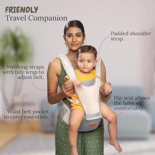 Image of BAYBEE Baby Carrier for New Born | Hip Seat Front and Back 6 Carry Position & Adjustable Straps with Kangaroo Bag | Sling Carry Bags for 4 to 36 Months Baby Max Weight Up to 15 Kgs (Grey)