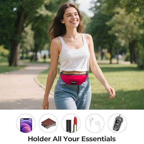 Image of Vavabox Extremely Lightweight Running Belt for Men Women, Fanny Pack Travel Bum Bag with 2 Zippers, Water-Resistant Waist Bag for Running Walking Hiking (Rose Pink)