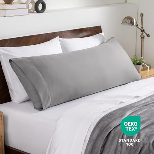 Image of Bare Home Microfiber Body Pillow Cover - Ultra Soft & Cooling - Double Brushed - Envelope Closure - Easy Care (21''x54'' Body Pillow Cover, Light Grey)