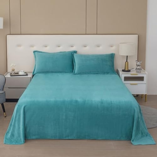 Sábana de cama, sábanas de terciopelo azul y verde, suaves, sin arrugas, transpirables, con 2 fundas de almohada, 180 x 230 cm