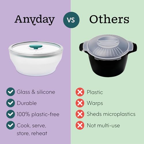 Image of Anyday Microwave The Extra Large Dish Container | Microwave Safe Containers | Microwave Cooking Bowls | Mixing Bowl with Lid | Borosilicate Glass Containers with Lid, Diameter 23.88cm Capacity 2.85L