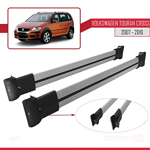 accessorypart Compatible avec Volkswagen Touran Cross Pre-Facelift 2007-2010 Fly Model Barres de Toit Railing Porte-Bagages de Voiture Gris Aluminium 2 Barres - Image 4