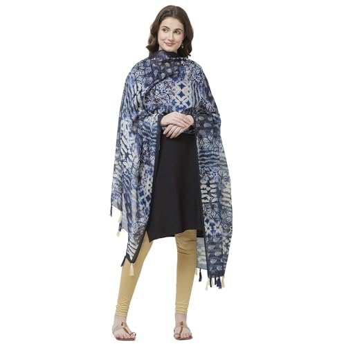 Navy Blue and Off White color Paisley Ethnic Digital Print Chanderi Silk Dupatta For Women2