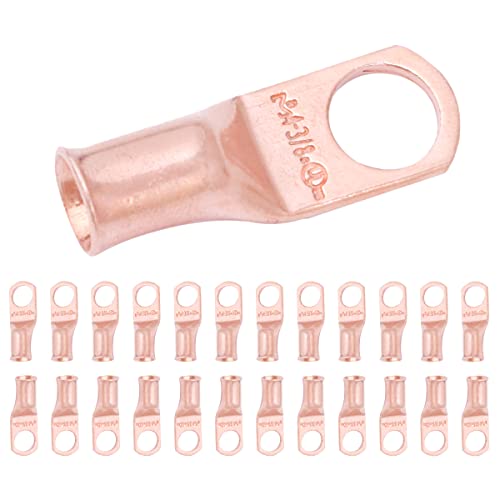 Selterm 25Pcs 4 Awg 3/8" Stud Battery Lugs, Ring Terminals, Heavy Duty Copper Wire Lugs, Battery Cable Ends, 4 Guage Ring Terminal Connectors, Ul Bare Copper Eyelets Electrical Battery Cable Lugs #TOP13