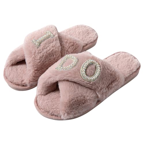 MOM Slippers for Women, Fuzzy Cross Slippers Open Toe House Shoes Gift for Women Mothers Day Plush Furry Warm Cozy