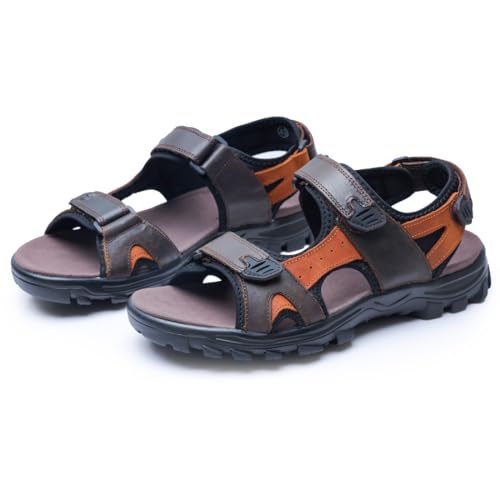 Harssidanzar Mens Leather Sport Sandals Hiking Outdoor Mens Sandals for Summer with Open Toe Adjustable Straps SM260US3