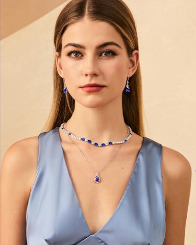 FANCIME TimelessTie Birthstone Necklace for Women Sterling Silver Ribbon Jewelry Knot Pendant Fine Jewelry Gemstone Birthday Graduation Gifts for Wife Women Her2