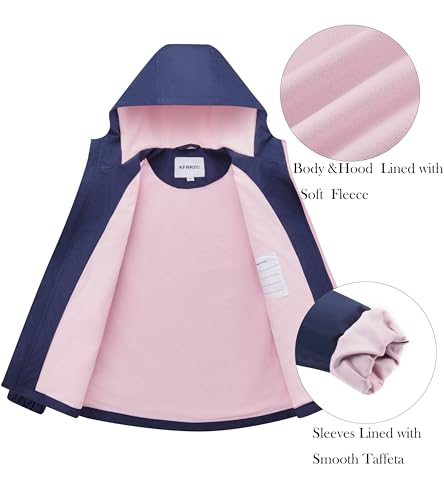 Image of Boys Girls Rain Jackets Waterproof Hooded Fleece Raincoats Lightweight Windbreakers for Kids