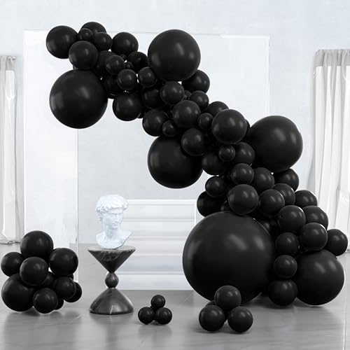 Image of PartyWoo Black Balloons, 100 pcs Matte Black Different Sizes Pack of 36 Inch 18 Inch 12 Inch 10 Inch 5 Inch Black for Balloon Garland or Balloon Arch as Party Decorations, Black-Y18