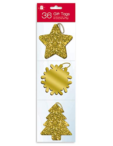 36 Gold Glitter and Luxury Foil Xmas Gift Tags With Thread