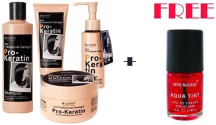 Set Scentio Hair Professional Damaged Pro-keratin Protect - Pack of 4 + Free!! Gino Mccray Aqua Tint Lip to Cheeks