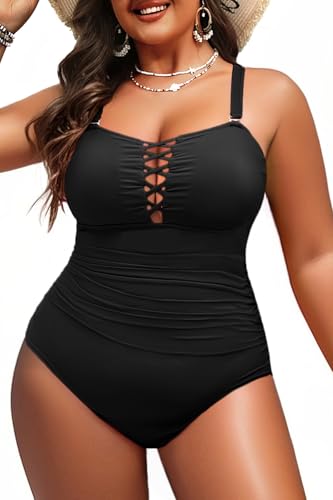 Yonique Women Plus Size One Piece Swimsuits Tummy Control Bathing Suits Vintage Swimwear