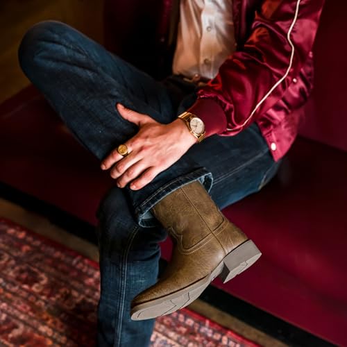 Image of J's.o.l.e Men's Western Boots Wide Square Toe Cowboy Boots for Men Classic Embroidery Pull On Non-Slip Sole Brown Boots