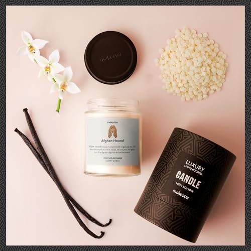 Afghan Hound Candle - Over 100+ Breeds - Luxury Soy Wax - Vanilla, Jasmine, Sugared Almond - Afghan Hound Gift - Makester