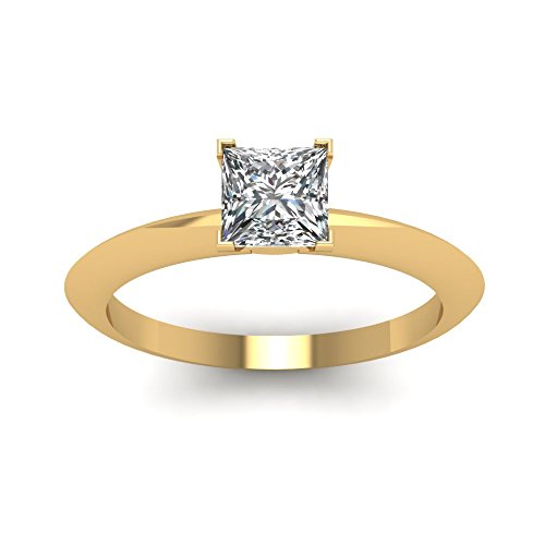 Image of Choose Your Gemstone Knife Edge Solitaire Ring Yellow Gold Plated Princess Shape Solitaire Engagement Rings Matching Jewelry Wedding Jewelry Easy to Wear Gifts US Size 4 to 12