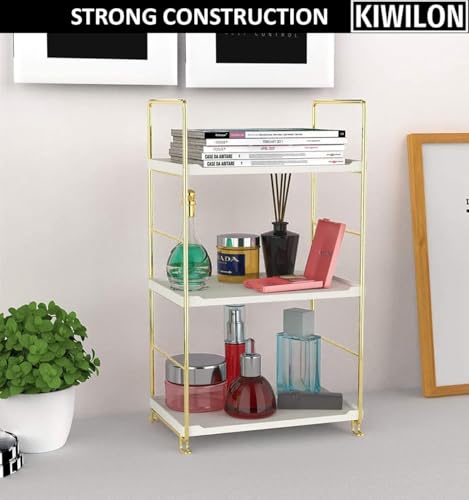 Image of Iron 3 Tier Counter Top Organizer I Bathroom Organizer Stand I Desk Organizer I Multi-Purpose Storage Countertop Racks For Kitchen (Gold-3Tier-Rectangle)