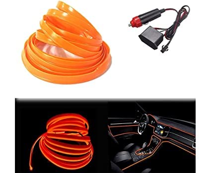 VAISHNO El Wire, 5M Neon Lights 5V with Fuse Protection for Automotive Car Interior Decoration with 6mm Sewing Edge (Orange)