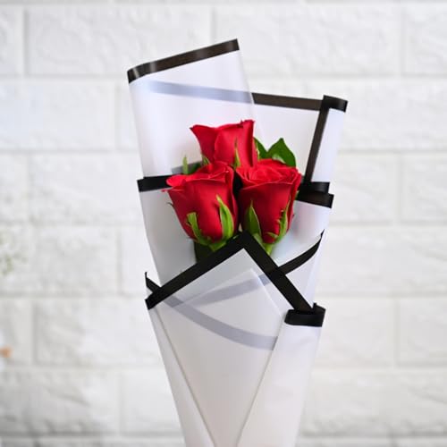 Image of FlowerAura Premium Fresh Live Flower Bouquet of 3 Red Roses In Designer Paper Gift For Birthday | Anniversary | Love | Home Decor | Fathers Day Gift For Dad (Same Day Delivery)