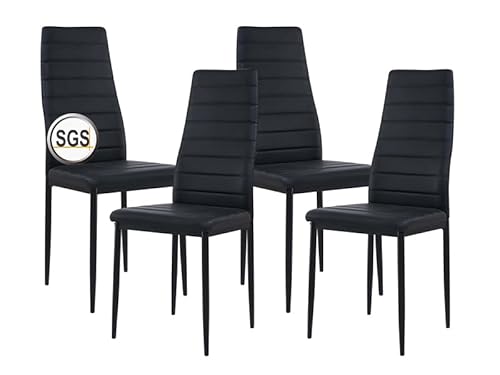 anrekl Juego de 4 sillas de comedor con reposabrazos, patas de metal, sillas de cocina modernas, cómodas sillas tapizadas, asiento para comedor, salón, cocina, color negro