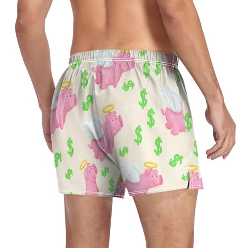 Winged Pigs Beige Men's Cotton Boxer Shorts Pajama Bottoms with Button Fly Moisture-Wicking Sleep Shorts Underwear4