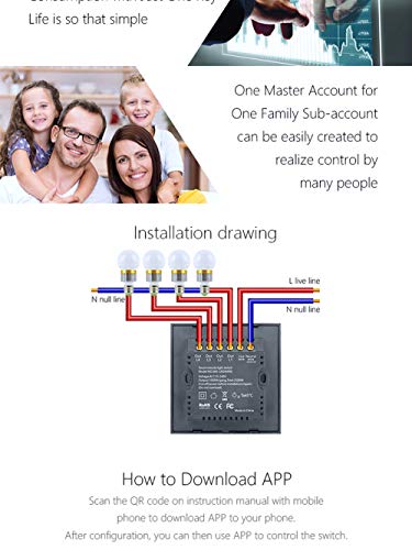 UK Standard WiFi Smart Switch 4 Gang Sprachsteuerung Wand WiFi Schalter 1000W Kristallglasscheibe 220V (Gold)