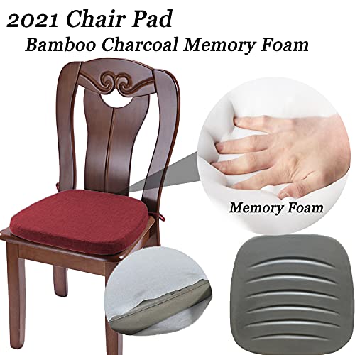 Kgplome Chair Cushion With Ties For Dining Chairs - Memory Foam Non Slip Kitchen Chair Pad And Dining Seat Cushion With Machine Washable Cover [16.5 X 16.2 Inches] (Red, 1) #TOP2