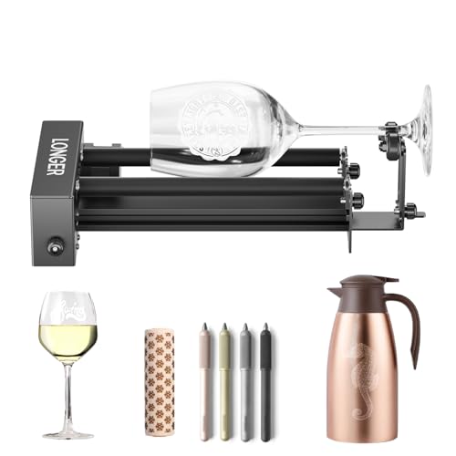Longer Laser Engraver Rotary Roller with Bracket, Y-Axis Rotary Roller 360° Rotation for Laser Engraver Engraving Cylindrical Objects Tumblers Cans Cups Bottles, Compatible with 99% of Laser Engraver by Longer - Used condition - US$53.27