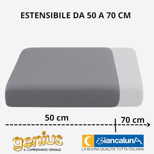 Biancaluna | Coppia Copri Cuscini Singoli Maxi Estensibili Da 50 A 70 Cm | Tessuto Bi-Elastico Genius 4D Antimacchia |Coordinabile Con Copridivano E Copripoltrona | Lavabile In Lavatrice (Sassi) - 5