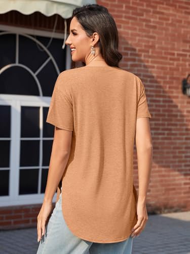 Image of Womens Deep V Neck T Shirts Oversized Side Split Summer Sexy Tunic Tops