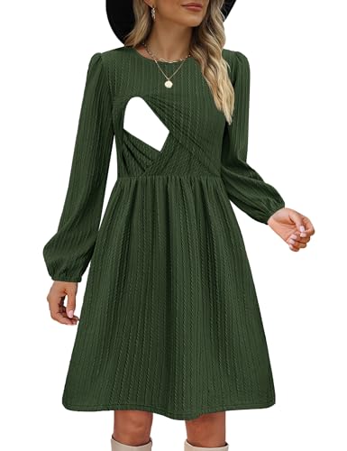 Image of CzzzyL Women Nursing Dress Long Sleeve Round Neck Maternity Flowy Knee Length Babydoll