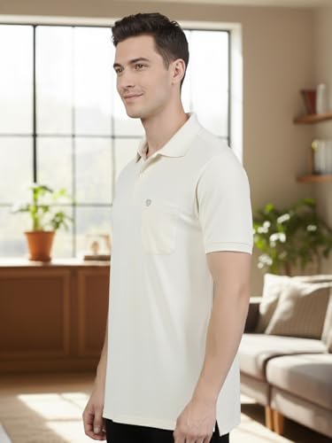 Image of Lux Cozi Men's Cotton Blend Polo T-Shirt with Chest Pocket | Collar T-Shirts for Men | Half Sleeves | Plain - Regular Fit (Pack of 1)