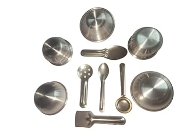 Saji collections Beauty Tool Miniature Aluminium Kitchen Set/ Cooking Set for Kids/Girls (Stainless Steel) ( 2 Years to 15 Years )