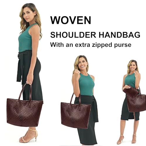 Bolso tote tejido de cuero con gran capacidad y pouch miniatura 5