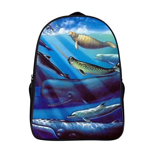 Sac à dos d'école pour enfants motif baleine bleu cartable unisexe de mode 40x28x16cm