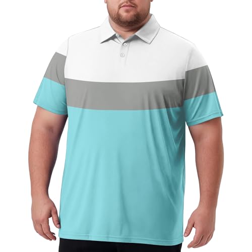 Plus Size Men's Polo Shirt Short Sleeve Golf Shirts Big & Tall Casual Striped Printed T-Shirts Summer Business with Collar Button Down Tees Light Gray 4X