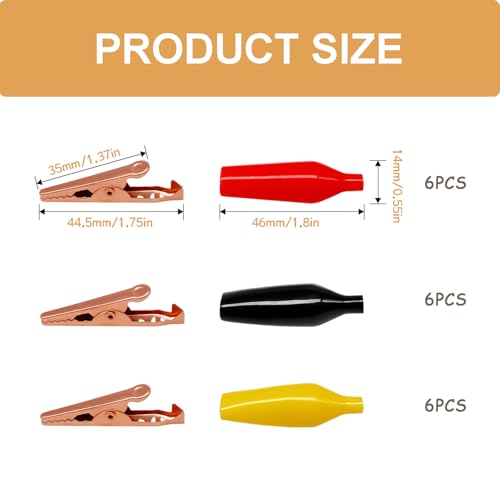 Image of 18PCS 3 Colors Brass Gator Clips, Alligator Clips Electrical Test with Soft Insulated Cover DD035